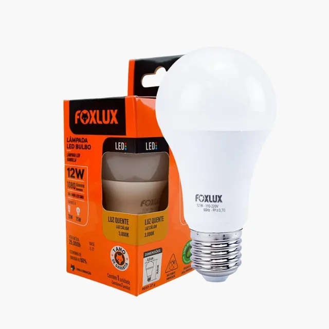 Foxlux Lâmpada LED Bulbo 12W 3000K 1018 lúmens