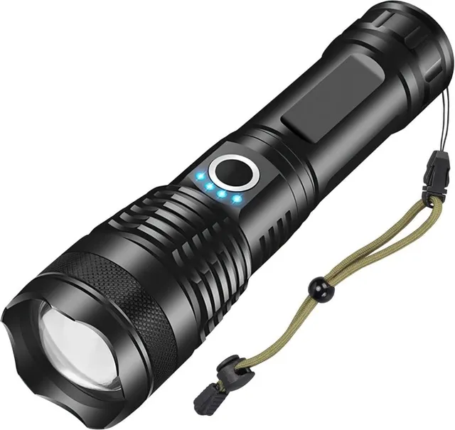 Lanterna tática militar T9 LED P50 recarregável por USB com zoom