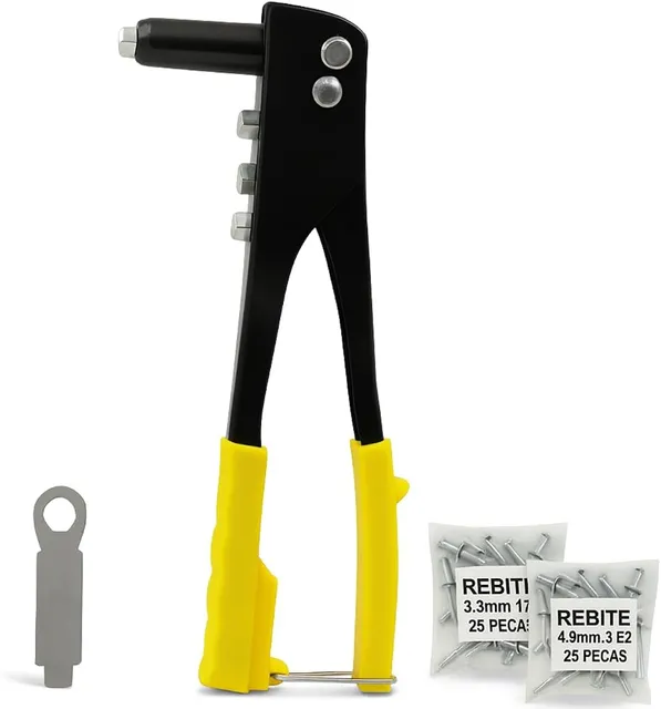 Rebitadeira Alicate Manual Profissional com 4 Bicos e 50 Rebites POP