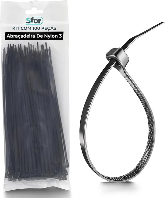 Sforplast Abraçadeira de Nylon 3,5 x 200mm Preta 100 peças
