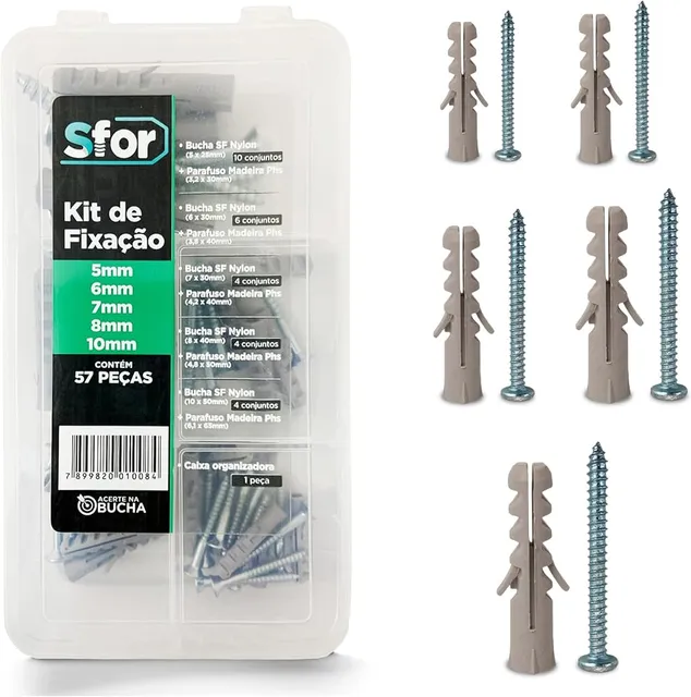 SFOR Kit Fixação de Buchas Nylon e Parafusos 57 Peças