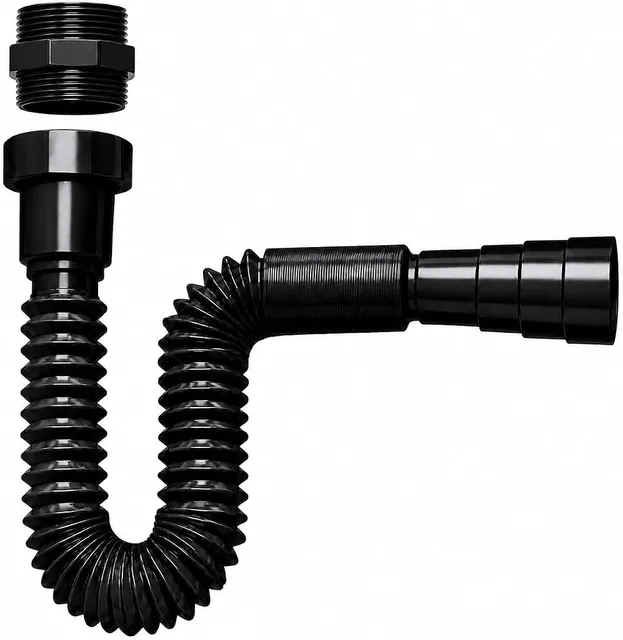 Sifão flexível extensível preto universal de 25 a 70 cm