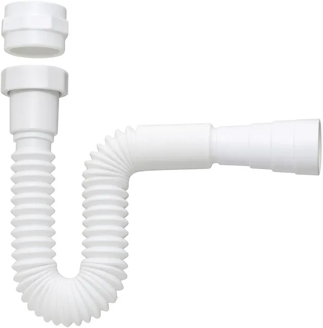 Sifão sanfonado universal branco para pia, ajustável de 25 a 70 cm