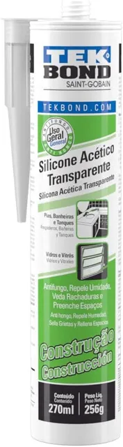 Adesivo de silicone acético para construção Tekbond em cartucho de 256 g